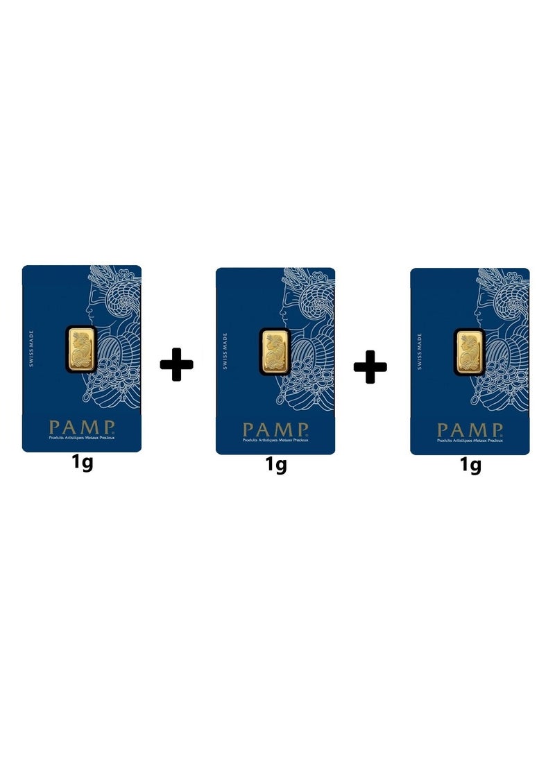 3 x 1 gram Swiss gold bars, 24 karat